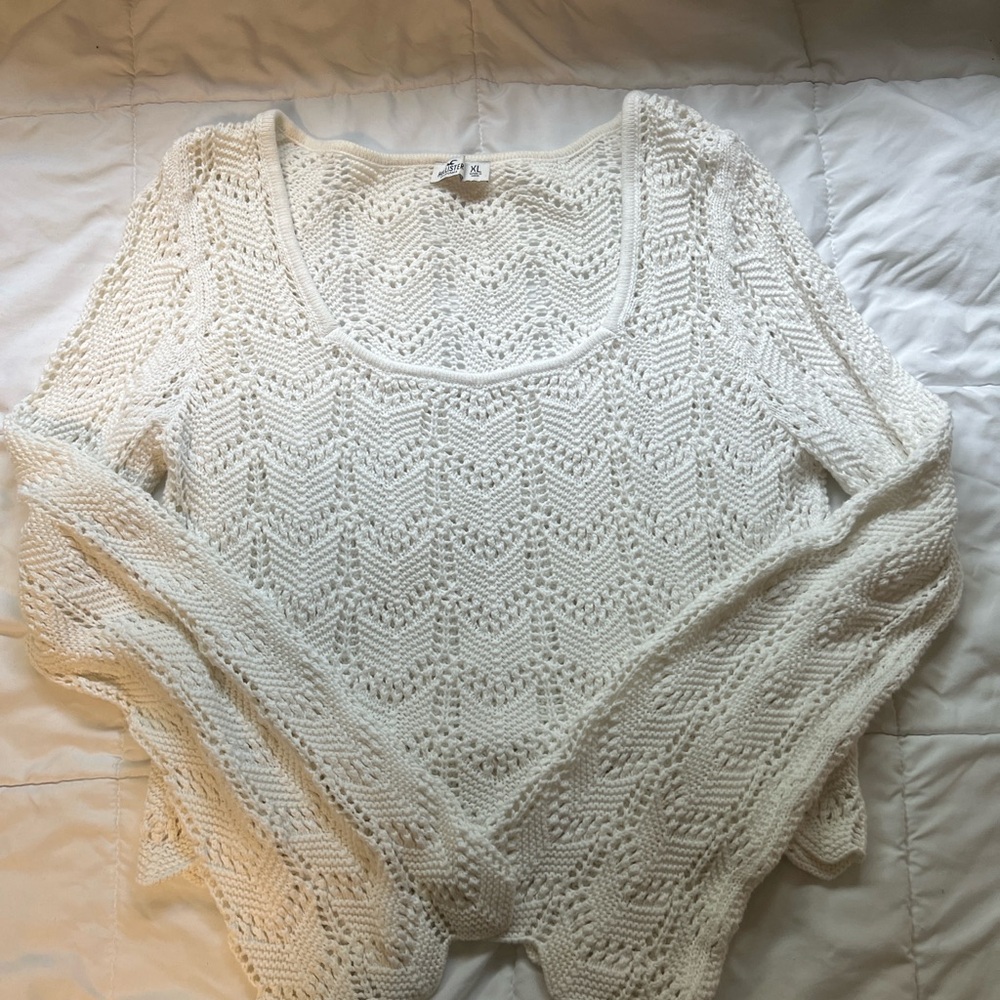 Hollister Cream Crew Neck Sweater with Lace Pattern